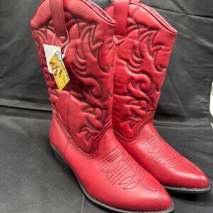New with Tags Red Faux Leather Rodeo Ropers Western Cowgirl Boots Size 7.5